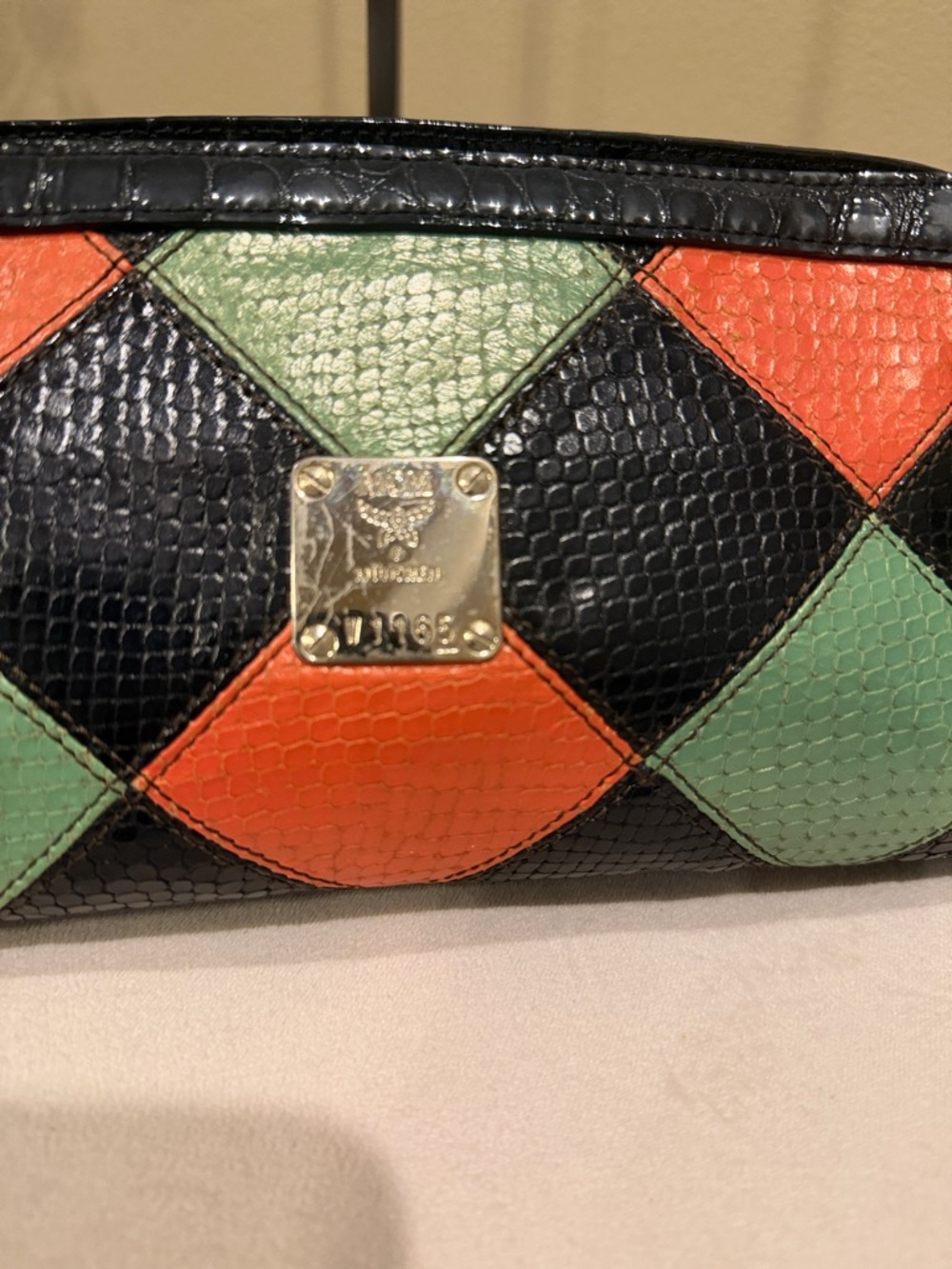 MCM Diamond Patchwork Python Clutch - Picture 3 of 8